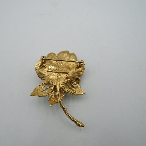 Vintage 1997 England's Rose Flower Brooch Gold Tone Enamel Rhinestone Pin Jewelr - Picture 6 of 9